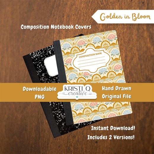 Printable Composition Notebook Cover | Hand-drawn Golden Arch Floral Design | Instant Download - Etsy