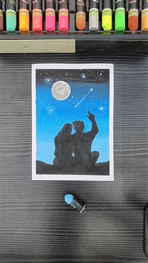 Moonlight Couple Drawing🌙✨Easy OilPastel Tutorial for Beginners
