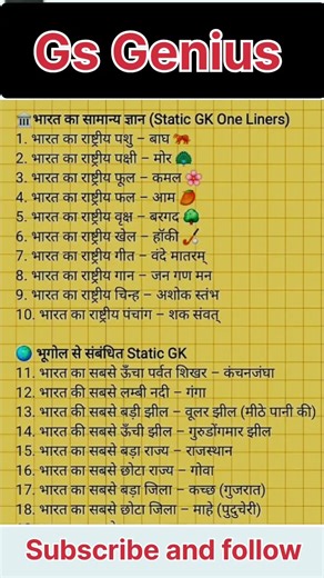 भारत का सामान्य ज्ञान || भूगोल से संबंधित स्टैटिक GK || #gk_quiz #gk_question #gk_test
