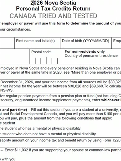 TD1 Nova Scotia 2026 step by step filling form with worksheet #TD1novascotia