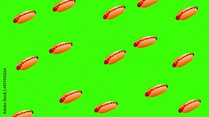 Hot Dogs Animation 4K Seamless Loop with Green Screen. Abstract hot dogs backdrop