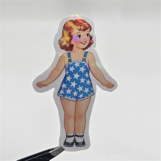 Vintage Girl Sticker Patriotic Americana Child Retro Beach Vinyl Decal Cute Art - Etsy