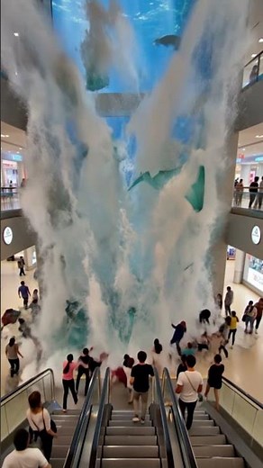 Shark Tank Explosion in Mall! 巨型水族箱破裂瞬间冲走人群！#突发事件#水族箱爆裂#真实现场#惊险瞬间#商场事故#灾难现场 #视觉震撼 #travel #惊险瞬间
