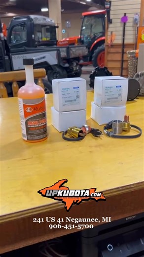 Cold start kills tractors ❄️ A block heater keeps your Kubota warm for easier starts, less wear and longer engine life. Fuel treatment prevents gelling so you're not stranded when temps drop. Stop by the store and Brittany will help you find what you need! 📍241 US 41 Negaunee, MI 📱906-451-5700 #kubota #kubotaparts #UPKUBOTA #tractorparts #TractorMaintenance | UP Kubota