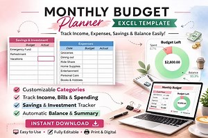 Monthly Budget Planner Excel Template: Track Income, Expenses, Savings (instant Download) - Etsy