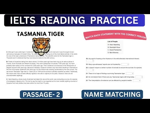 IELTS Reading Practice Test 2026 with Answers | Name Matching | Tasmania Tiger