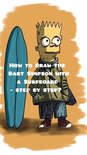 How to Draw the Bart Simpson with a Surfboard - step by step? #easydrawing #cartoon #speedpaint