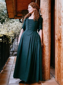 Dark Green Linen Outlander Costume: 18th Century Reenactment Dress - Etsy