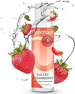 Penchant Water Based Strawberry Flavored Lube for Men, Women and Couples, Personal Lubricant for Sensitive Skin, Unscented, Latex-Safe and Edible Lube, Sultry Strawberry 4 Fl Oz