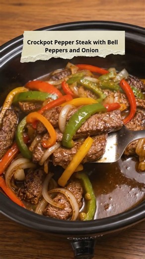 Crockpot Pepper Steak with Bell Peppers and Onion
