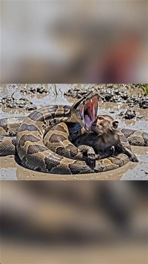 Komodo watches as python swallows monkey alive 🐊🐒🐍
