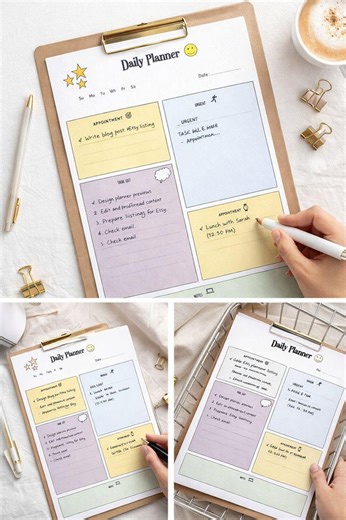 Simple Daily Planner Printable: Colorful Organizer Sheet (PDF Download) - Etsy