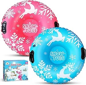 ZMLM Inflatable Snow-Tube Sled for Kids：2Pack Protable Winter Snow Sledding Toy Outdoor Sport Supplies Gift Kits for Age 6 7 8 9 10 Year Old Boy Girl Christmas Halloween Birthday Gift