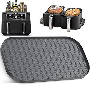 Silicone Mat for Ninja DZ401 DZ302 DZ550 Foodi 10 Quart 6-in-1 DualZone XL 2-Basket Air Fryer, Heat-Resistant Non-Slip Pad for Cooling Baskets and Spice Bottles, Gray