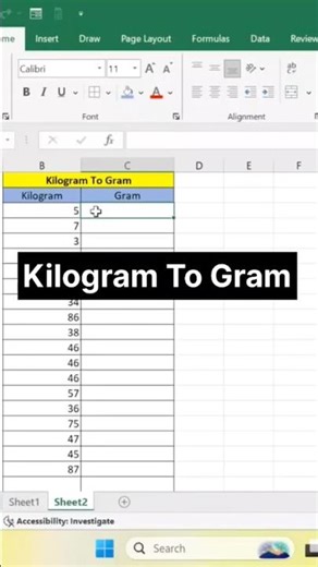 Convert Kilogram Into Gram in Excel #shorts #ytshorts #excel #gram #kilograms #kg #statlytic