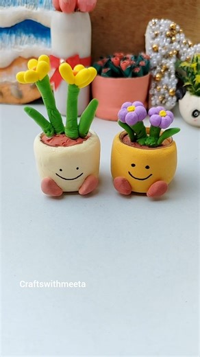 Cute Mini Flower Pot! Mini Planter using Clay😍 #diy​#flowerpot​#miniatures#craft​ #claycraft​#shorts
