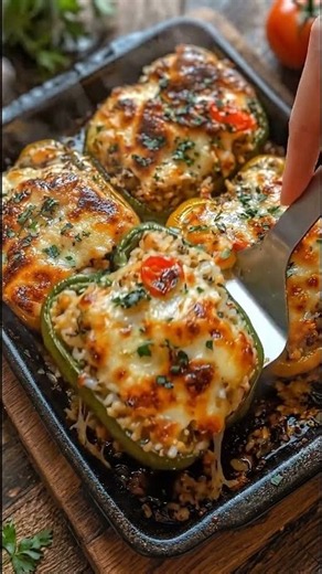 🫑 Ultimate Cheesy Rice Stuffed Bell Peppers #recipe #food #comfortfood