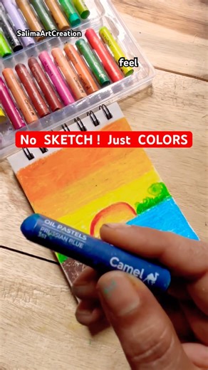 Draw Sunset Directly with Colors! ☀️ #shorts #sunsetdrawing #viralart #oilpastel