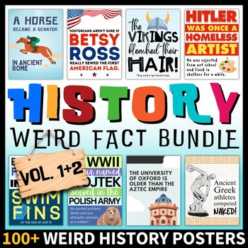 Weird History Fun Fact Poster Bundle Classroom Decor Bulletin Board | Sets 1 & 2