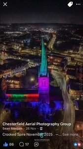 Chesterfield town centre aerial shots of Iconic buildings Crooked spire & market place Sean Morgan.