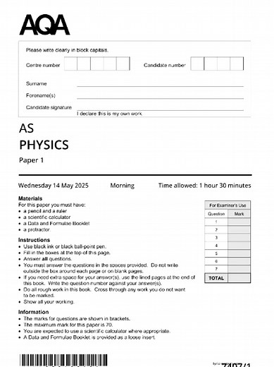 AQA AS Physics Paper 1 Question Paper 2025
