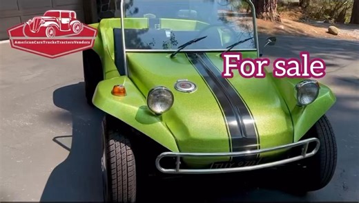 Single-Family-Owned Volkswagen-Powered Dune Buggy. 21k Miles Shown • 1,500cc Flat-Four • Four-Speed Manual Transaxle • Modified 1967 Beetle Chassis • Green Metalflake Glitterbug Fiberglass Body • Black Vinyl-Upholstered Bucket Seats • 15" Steel Wheels w/Hubcaps • Dietz Headlights • Lap Belts • AstroTurf Carpeting • 5-Gallon Stainless Fuel Tank • Black Four-Into-One Exhaust System • AM/FM Radio • Chrome Nerf Bumpers. This dune buggy a 1967 Volkswagen Beetle chassis and a Glitterbug fiberglass bod