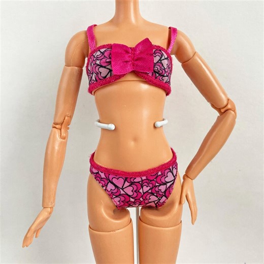 Barbie Doll Bikini Set: Pink Heart Print 2-piece Swimsuit - Etsy Canada
