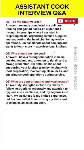Assistant Cook Interview Questions and Answers