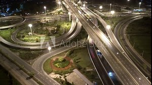 4K : Aerial time lapse in motion drone shot of freeway and interstate traffic. cars and light streaks. hyperlapse traffic