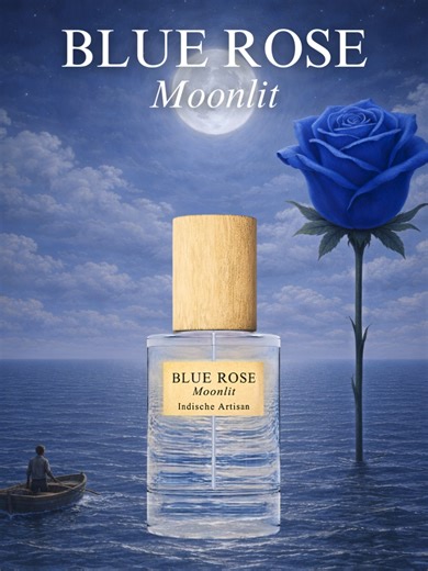 Indische Artisan Blue Rose Moonlit Ozone, Ocean, Rose, Amber, Cedar, Musk Blue Rose, a legendary flower in the Indische World, revealed only to those who never give up and continue to believe they will find it. Guided by bright moonlight, it was found once more beneath the moon’s glow, calm, and luminous. 14 Feb