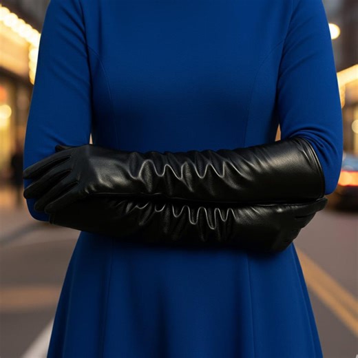 Long Black Sheepskin Leather Opera Gloves: Silk Lined Evening Gloves - Etsy