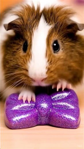 Cute Guinea Pig Plays With Glittery Bow-Tie Slime | Satisfying Close-Up ASMR