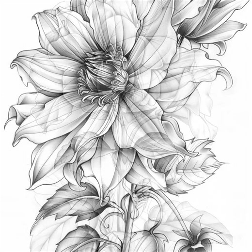 Elegant Flowers Coloring Book: 66 Botanical Grayscale Pages (PDF Pattern) - Etsy