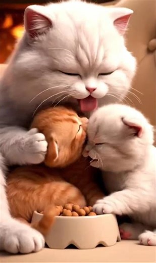 Mom Cat Brings Food & Cuddles Her Kittens 😻 | Animated Cat Love