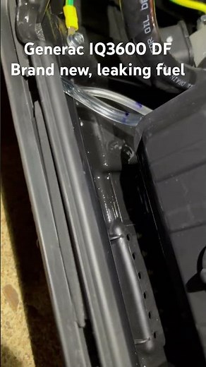 Generac IQ3600 DF Portable Generator 2025, leaking fuel. Push start battery dead.