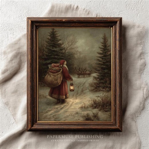 Old World Santa and Reindeer Art, Vintage Christmas Painting, Winter Wall Decor, Antique Christmas Print, Holiday Artwork, Digital Download - Etsy