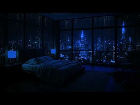 Heavy Rain on Window: Cozy Bedroom Night View for Relaxing Sleep 🌧️