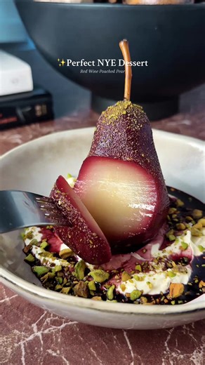 Elegant Red Wine Poached Pear Dessert for New Year’s Eve