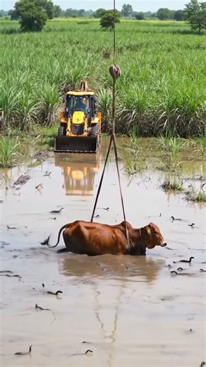 Cow Rescue in Sugarcane Field in high mudd | Helicopter & JCB rescue Operation