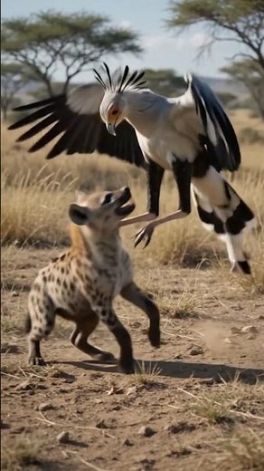 Secretary Bird vs Hyena: A Bird That Doesn't Back Down 🦅🐕#shorts