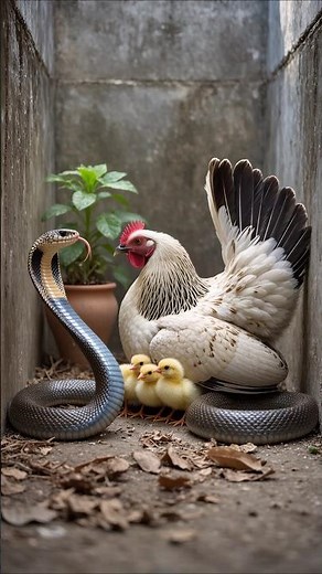 Brave Hen Defends Her Chicks From Deadly Snake | 🐔 vs 🐍#animalfight