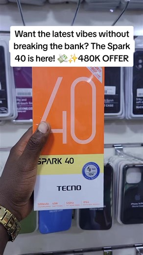 Upgrade your vibe with the brand new TECNO Spark 40! 🚀 Get yours now for only UGX 480,000 Key Specs: 📱 120Hz Smooth Display 🔋 5200mAh Long-lasting Battery ⚡ 45W Super Charging 💧 IP64 Water & Dust Resistance #TECNOUganda #Spark40Series #UgandaTikTok #BudgetPhone #KlaVibes