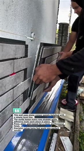 Clean Stone Veneer Wall Install Using Level Lines #stoneveneer #construction #shorts