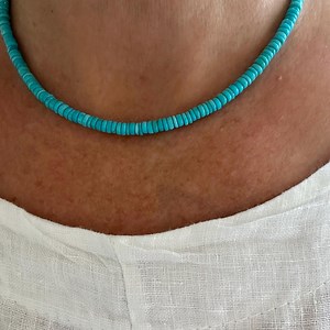 Sky Blue Sleeping Beauty Turquoise Necklace, 4mm Heishi Beads, Modern Minimalist Design, Rare Natural Genuine Dainty Jewelry, Silver or Gold - Etsy