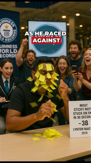 Man Sets World Record for Most Sticky Notes on Face in 30 Seconds!