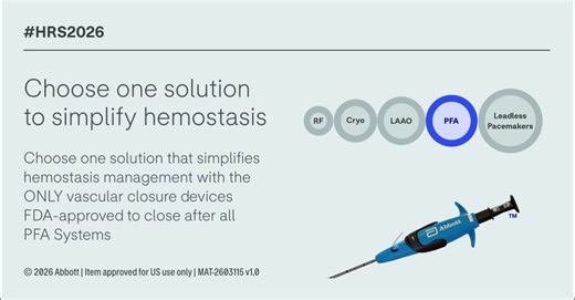 Choose one solution to simplify hemostasis management.Join us at #HRS2026 to discover our Perclose ProStyle SMCR System – the only vascular closure device FDA-approved to close after all PFA systems.Learn more: https://t.co/cvidYwUbqmSafety Info: https://t.co/xWD76D5SgV#Perclose #PFA