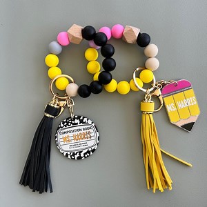 Silicone Wristlet Teacher Keychain Silicone Beaded Bangle for Keys Bracelet Tag for Purse School Pencil Keychain for Best Teacher Ever - Etsy