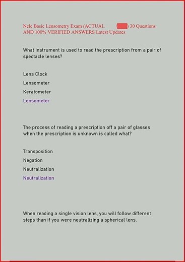 Ncle Basic Lensometry Exam Actual 30 Questions And 100 Verif video