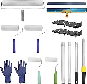 Self-Levelling Cement Tool Kit, Epoxy Floor Kit, Spike Roller for Self Leveling, Floor Leveling Tools with Epoxy Roller, Epoxy Shoes Spikes, Self-Leveling Rake, Stainless Steel Scraper, Extension Rods