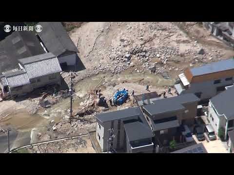 空撮・西日本豪雨：府中町・榎川氾濫 真備町では片付け作業